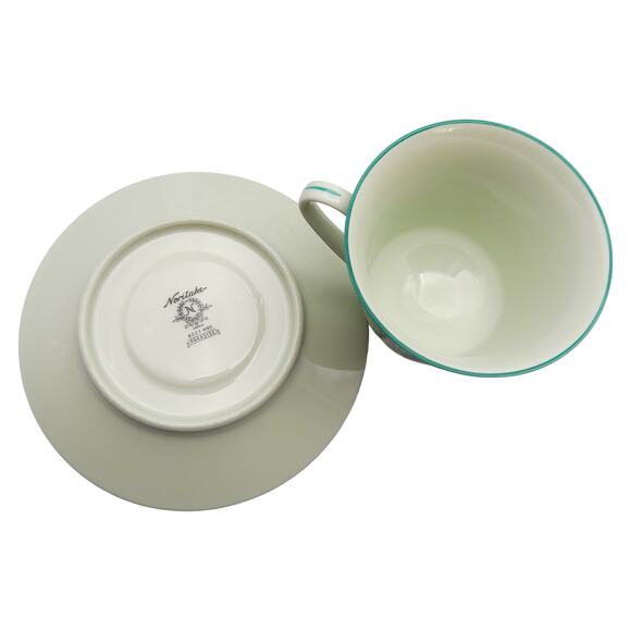 Vintage Noritake Japan Paradise Green 8223 W80 Footed Tea Cup & Saucer Set - Picture 10 of 13